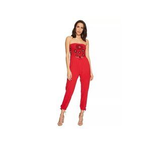 Free People Karan Strapless Smocked Jumpsuit Romper Red Size XS Boho Floral